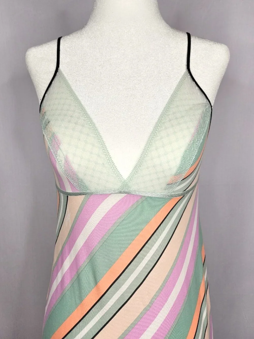 Victoria's Secret Slip Nightgown | Pastel Stripe Lace Chemise | Size XS